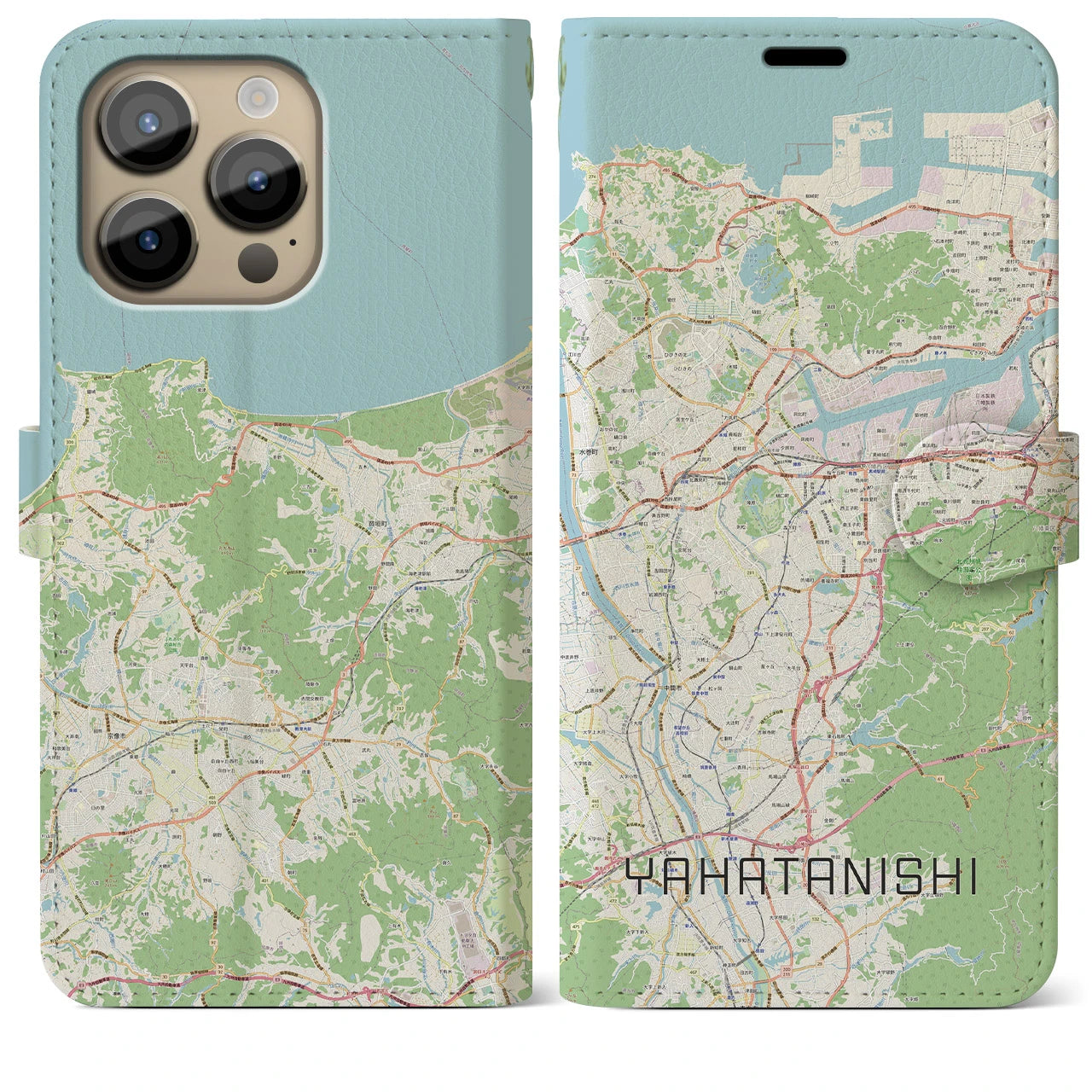 【八幡西】地図柄iPhoneケース（手帳両面タイプ・ナチュラル）iPhone 14 Pro Max 用