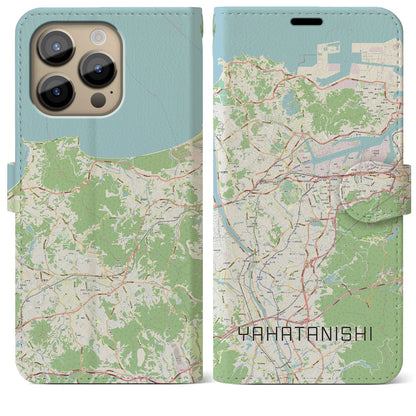 【八幡西（福岡県）】地図柄iPhoneケース（手帳タイプ）ナチュラル・iPhone 14 Pro Max 用