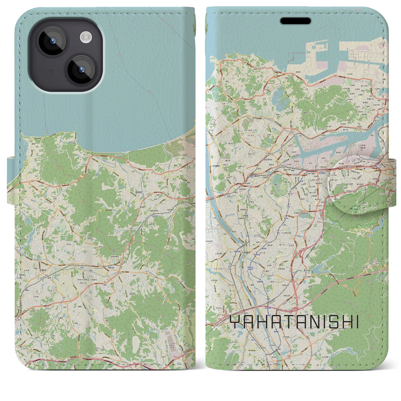 【八幡西】地図柄iPhoneケース（手帳両面タイプ・ナチュラル）iPhone 14 Plus 用