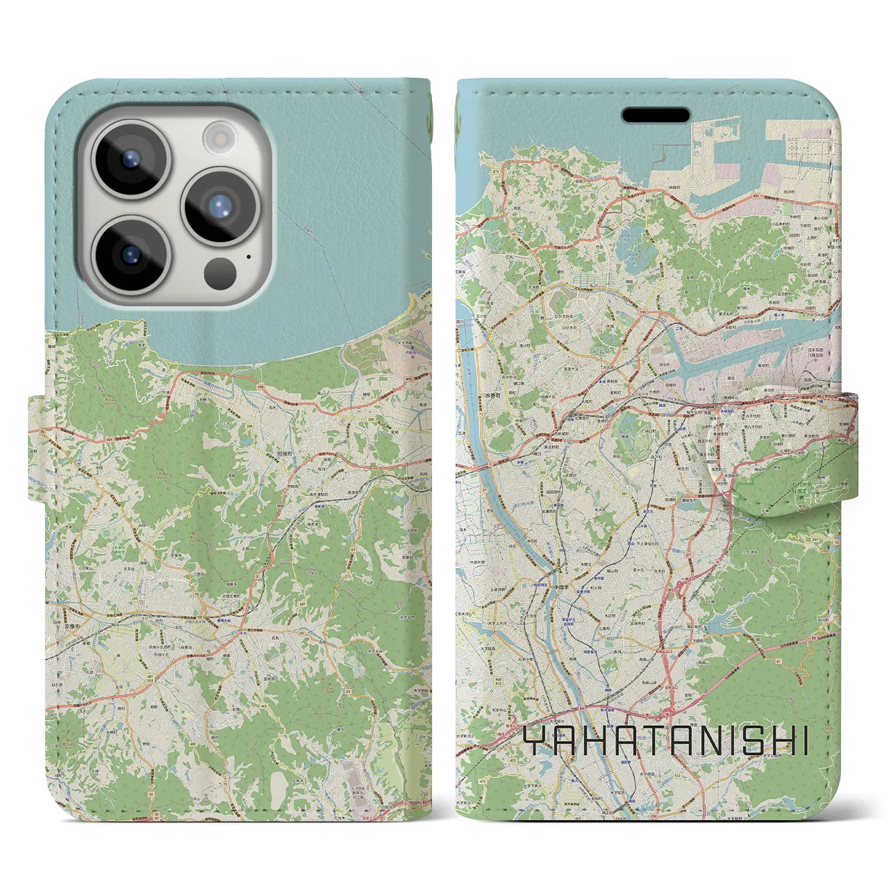 【八幡西】地図柄iPhoneケース（手帳両面タイプ・ナチュラル）iPhone 15 Pro 用