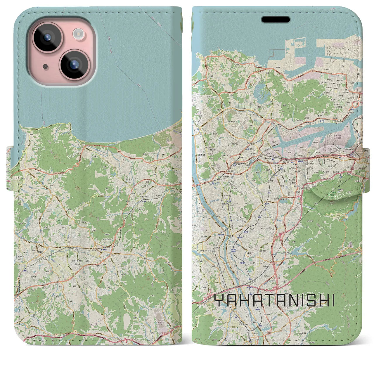 【八幡西】地図柄iPhoneケース（手帳両面タイプ・ナチュラル）iPhone 15 Plus 用
