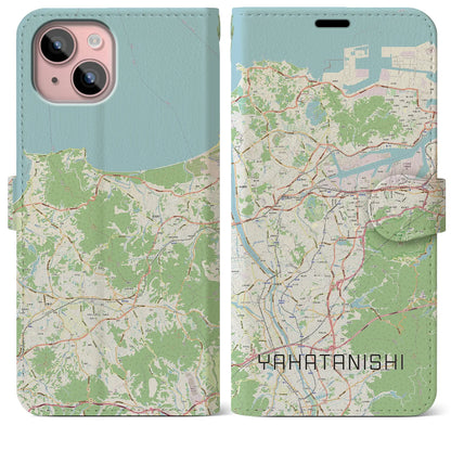 【八幡西（福岡県）】地図柄iPhoneケース（手帳タイプ）ナチュラル・iPhone 15 Plus 用