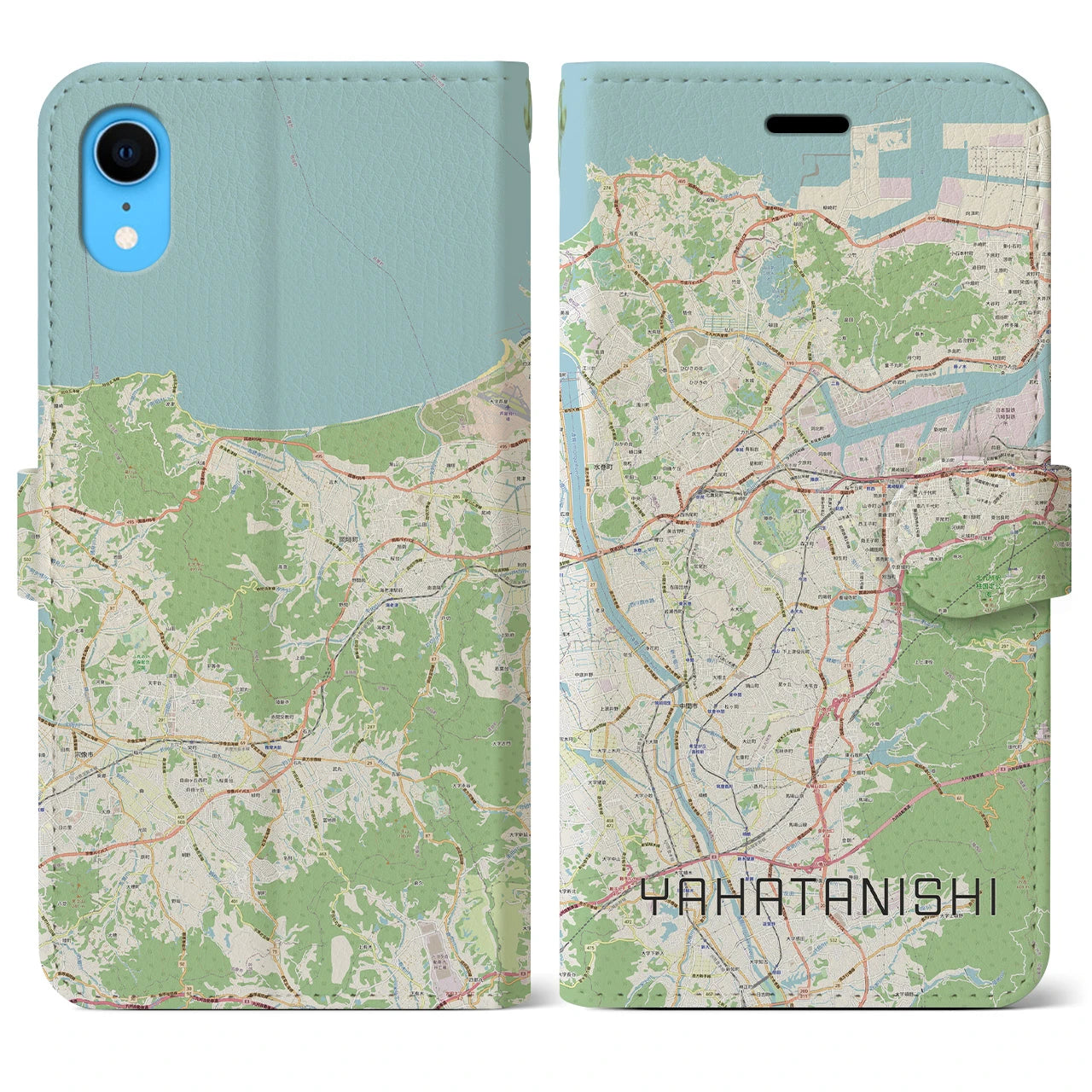 【八幡西】地図柄iPhoneケース（手帳両面タイプ・ナチュラル）iPhone XR 用
