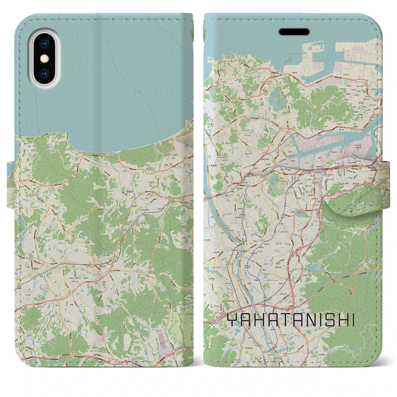 【八幡西】地図柄iPhoneケース（手帳両面タイプ・ナチュラル）iPhone XS Max 用