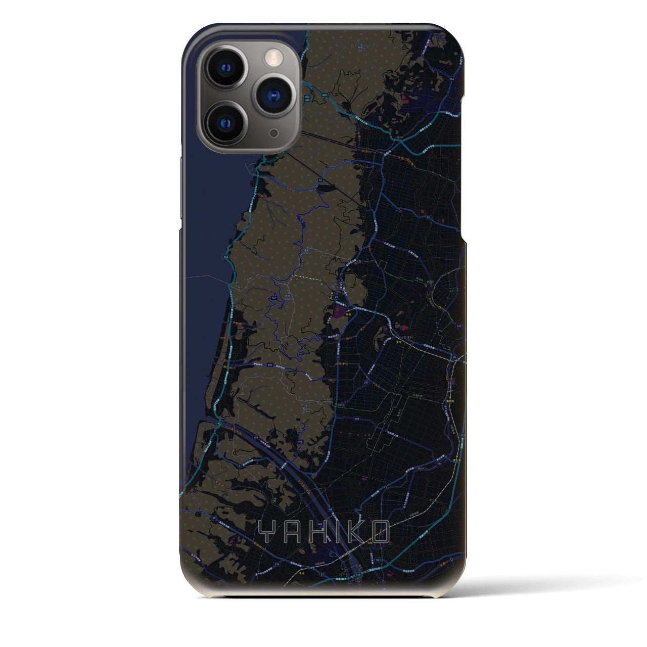 【弥彦】地図柄iPhoneケース（バックカバータイプ・ブラック）iPhone 11 Pro Max 用