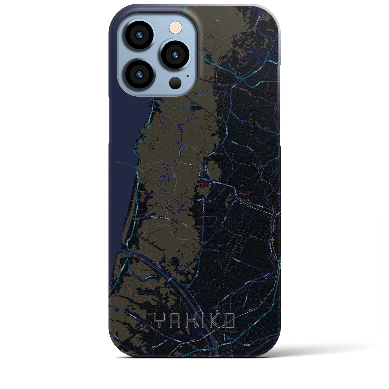 【弥彦】地図柄iPhoneケース（バックカバータイプ・ブラック）iPhone 13 Pro Max 用