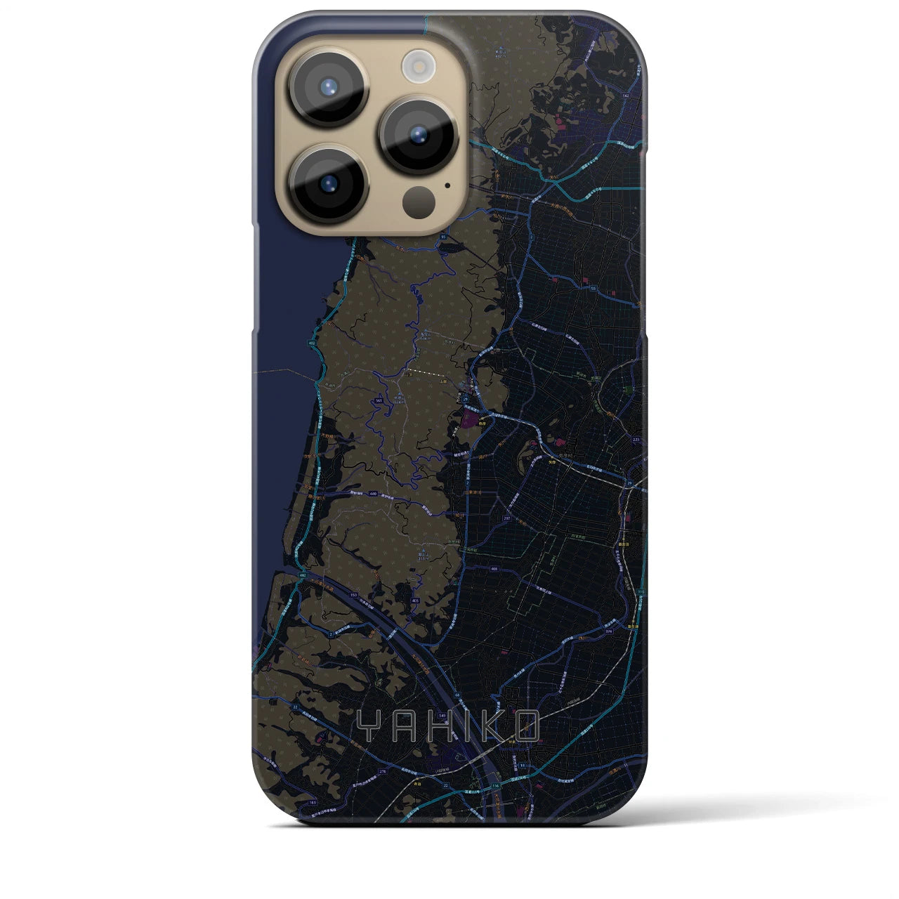 【弥彦】地図柄iPhoneケース（バックカバータイプ・ブラック）iPhone 14 Pro Max 用