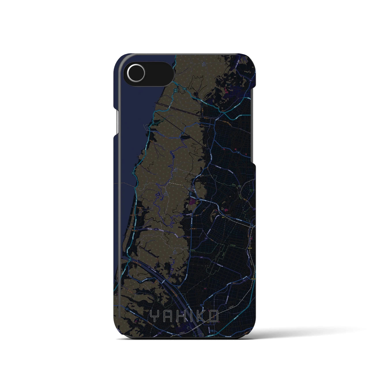 【弥彦】地図柄iPhoneケース（バックカバータイプ・ブラック）iPhone SE（第3 / 第2世代） / 8 / 7 / 6s / 6 用