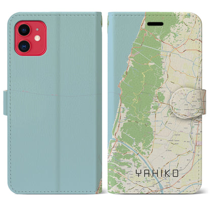 【弥彦（新潟県）】地図柄iPhoneケース（手帳タイプ）ナチュラル・iPhone 11 用