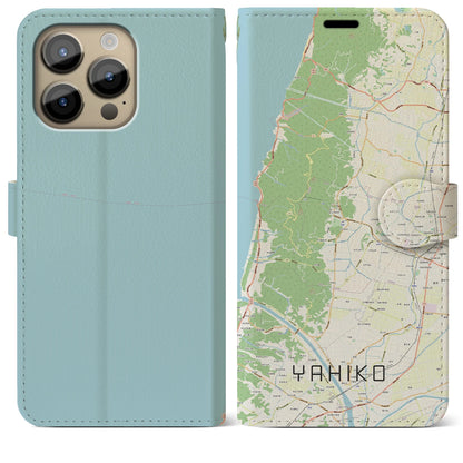 【弥彦（新潟県）】地図柄iPhoneケース（手帳タイプ）ナチュラル・iPhone 14 Pro Max 用