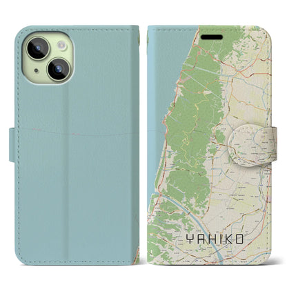 【弥彦（新潟県）】地図柄iPhoneケース（手帳タイプ）ナチュラル・iPhone 15 用