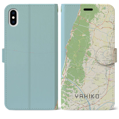 【弥彦（新潟県）】地図柄iPhoneケース（手帳タイプ）ナチュラル・iPhone XS Max 用