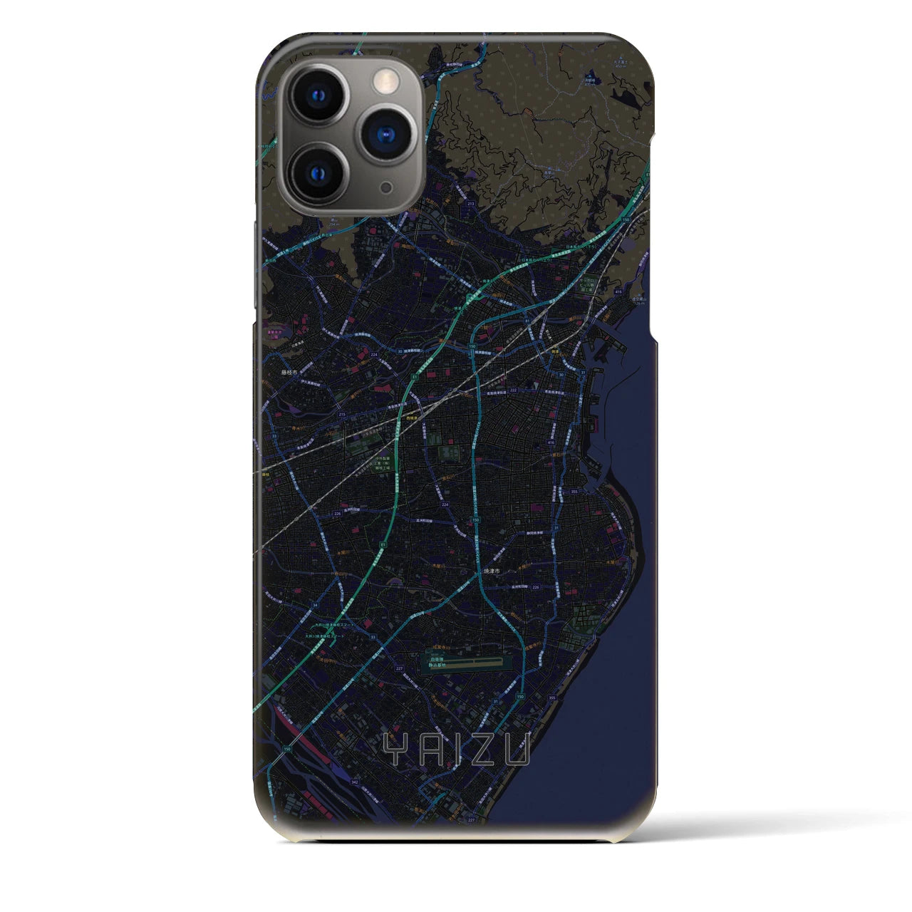【焼津】地図柄iPhoneケース（バックカバータイプ・ブラック）iPhone 11 Pro Max 用