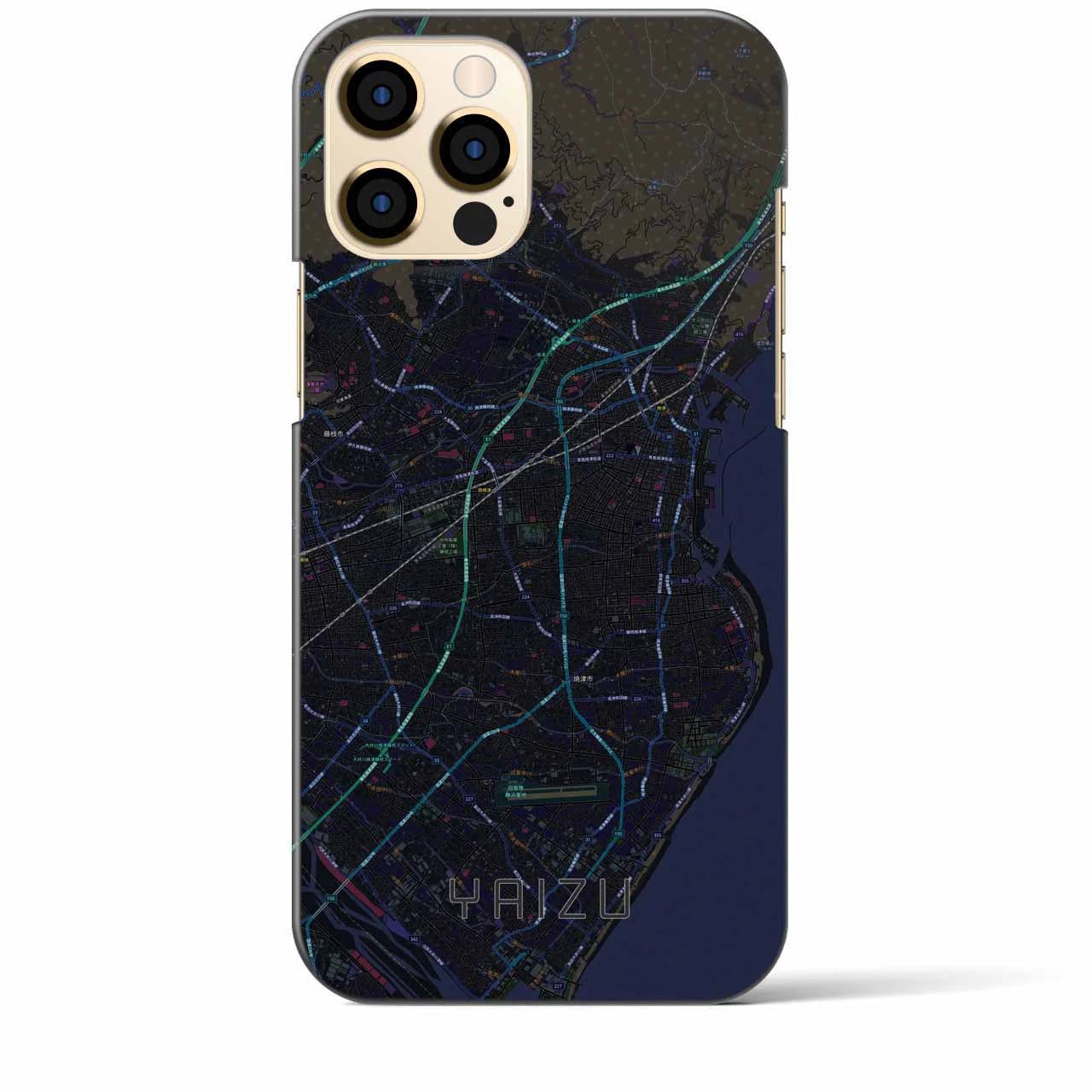 【焼津】地図柄iPhoneケース（バックカバータイプ・ブラック）iPhone 12 Pro Max 用