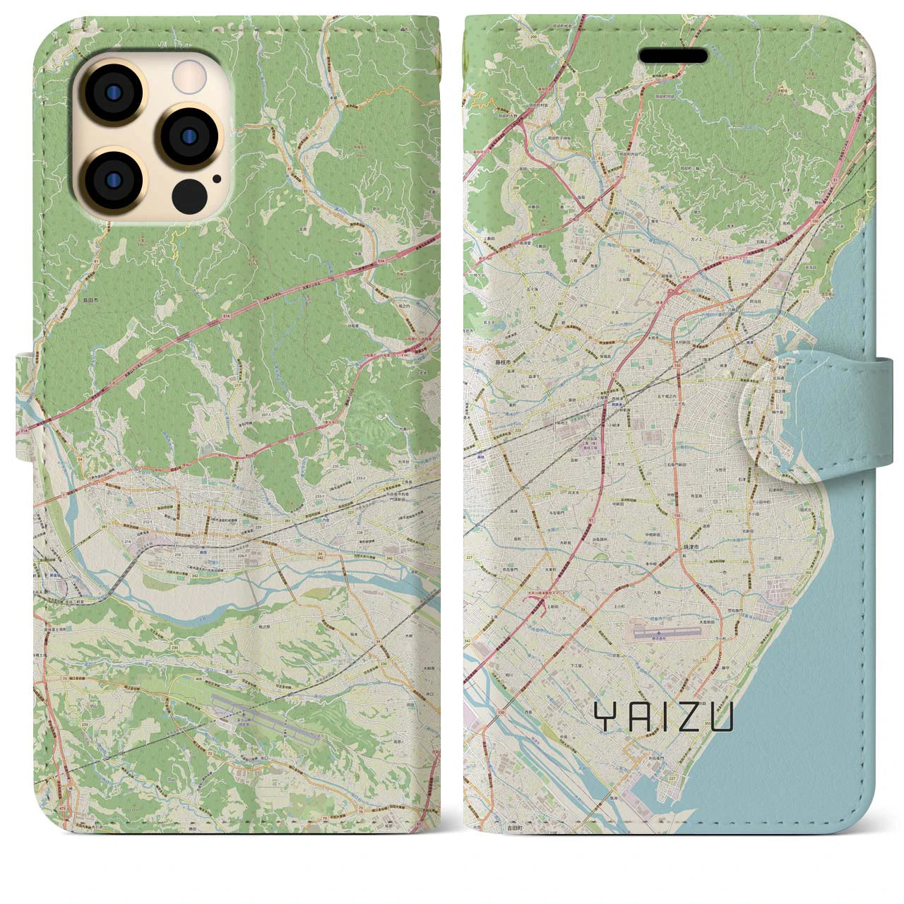 【焼津】地図柄iPhoneケース（手帳両面タイプ・ナチュラル）iPhone 12 Pro Max 用