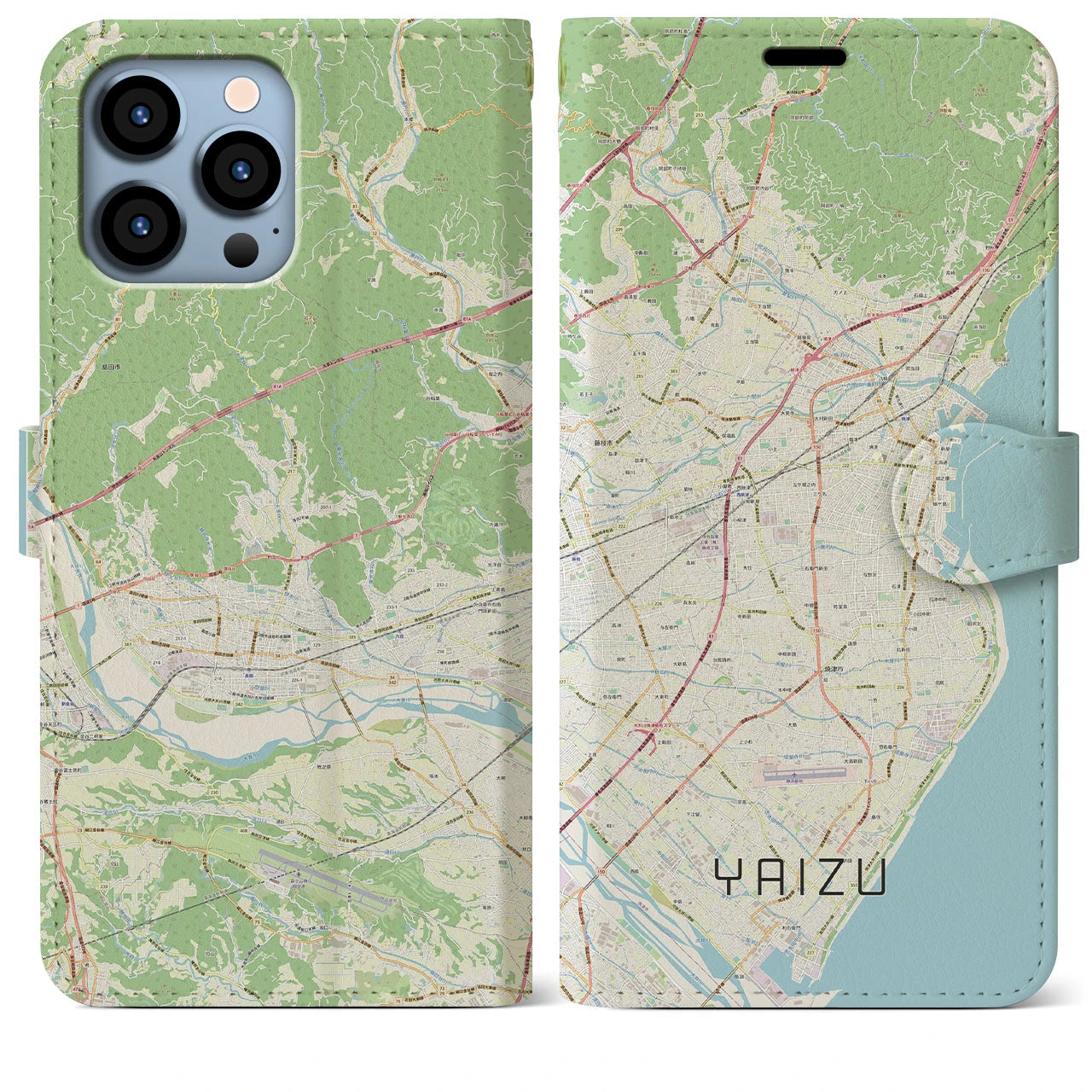 【焼津】地図柄iPhoneケース（手帳両面タイプ・ナチュラル）iPhone 13 Pro Max 用