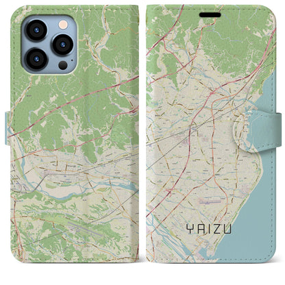 【焼津（静岡県）】地図柄iPhoneケース（手帳タイプ）ナチュラル・iPhone 13 Pro Max 用