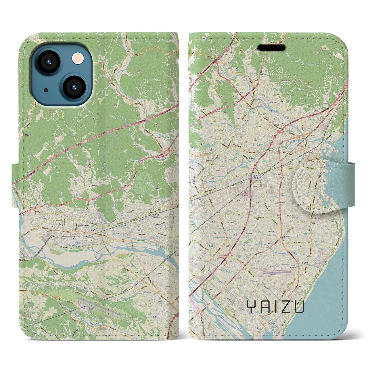 【焼津】地図柄iPhoneケース（手帳両面タイプ・ナチュラル）iPhone 13 Pro 用