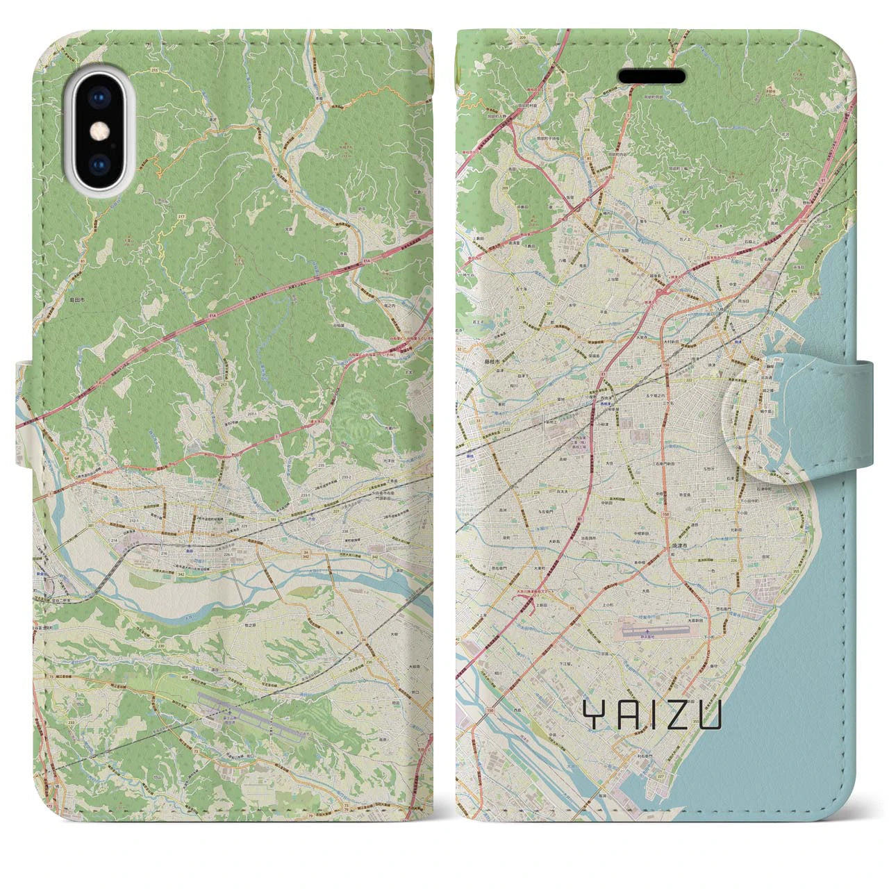 【焼津】地図柄iPhoneケース（手帳両面タイプ・ナチュラル）iPhone XS Max 用