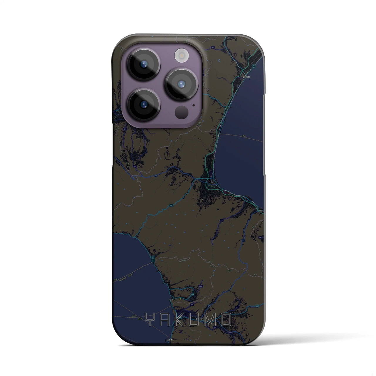【八雲】地図柄iPhoneケース（バックカバータイプ・ブラック）iPhone 14 Pro 用