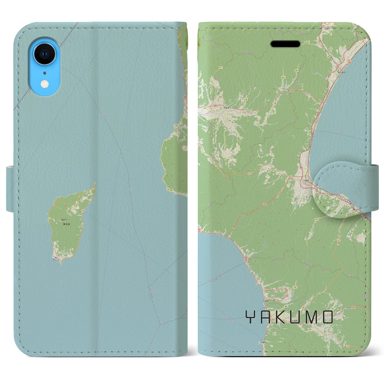 【八雲】地図柄iPhoneケース（手帳両面タイプ・ナチュラル）iPhone XR 用