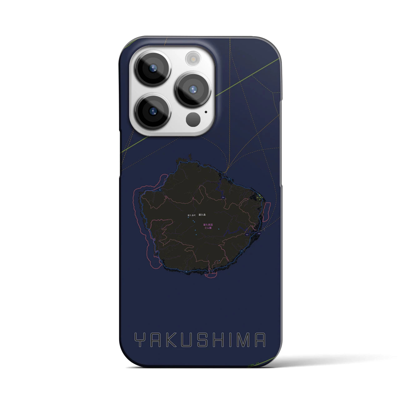 【屋久島】地図柄iPhoneケース（バックカバータイプ・ブラック）iPhone 14 Pro 用