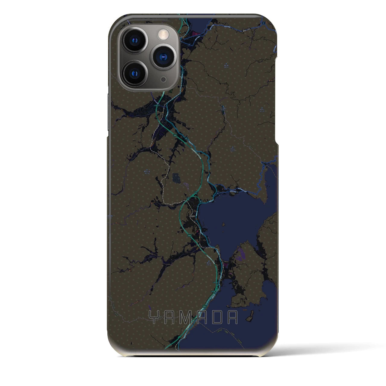 【山田（岩手県）】地図柄iPhoneケース（バックカバータイプ・ブラック）iPhone 11 Pro Max 用