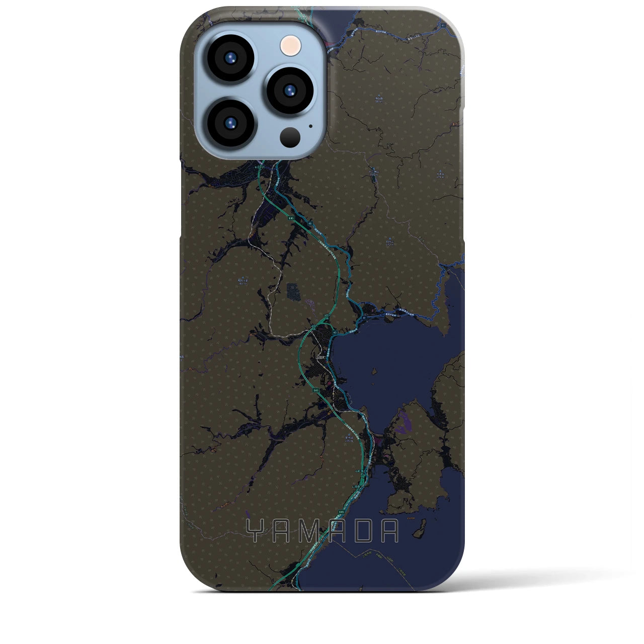 【山田（岩手県）】地図柄iPhoneケース（バックカバータイプ・ブラック）iPhone 13 Pro Max 用