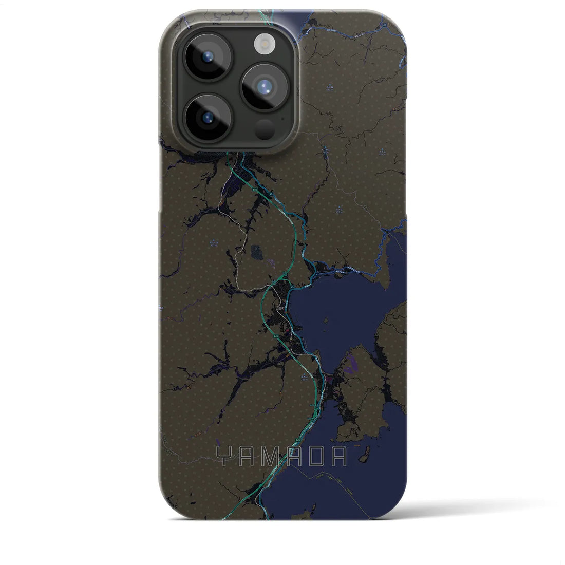 【山田（岩手県）】地図柄iPhoneケース（バックカバータイプ・ブラック）iPhone 15 Pro Max 用