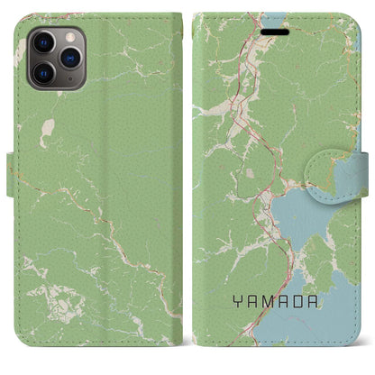 【山田（岩手県）】地図柄iPhoneケース（手帳タイプ）ナチュラル・iPhone 11 Pro Max 用