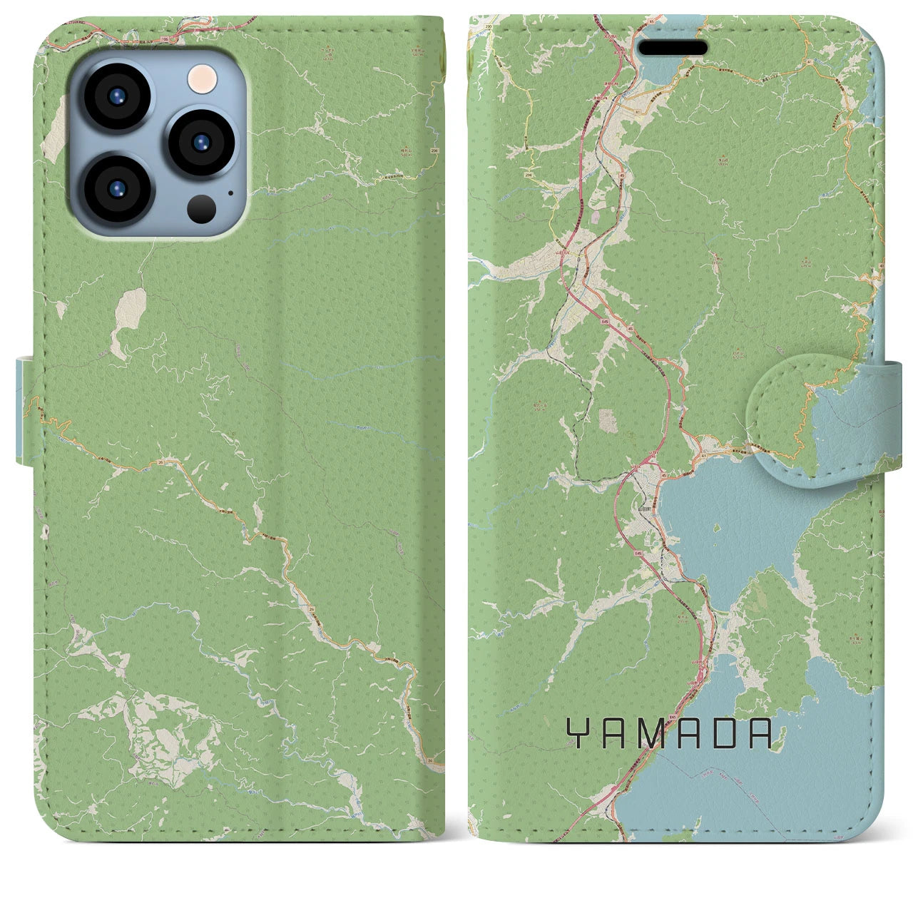 【山田（岩手県）】地図柄iPhoneケース（手帳両面タイプ・ナチュラル）iPhone 13 Pro Max 用