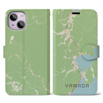 【山田（岩手県）】地図柄iPhoneケース（手帳タイプ）ナチュラル・iPhone 14 用