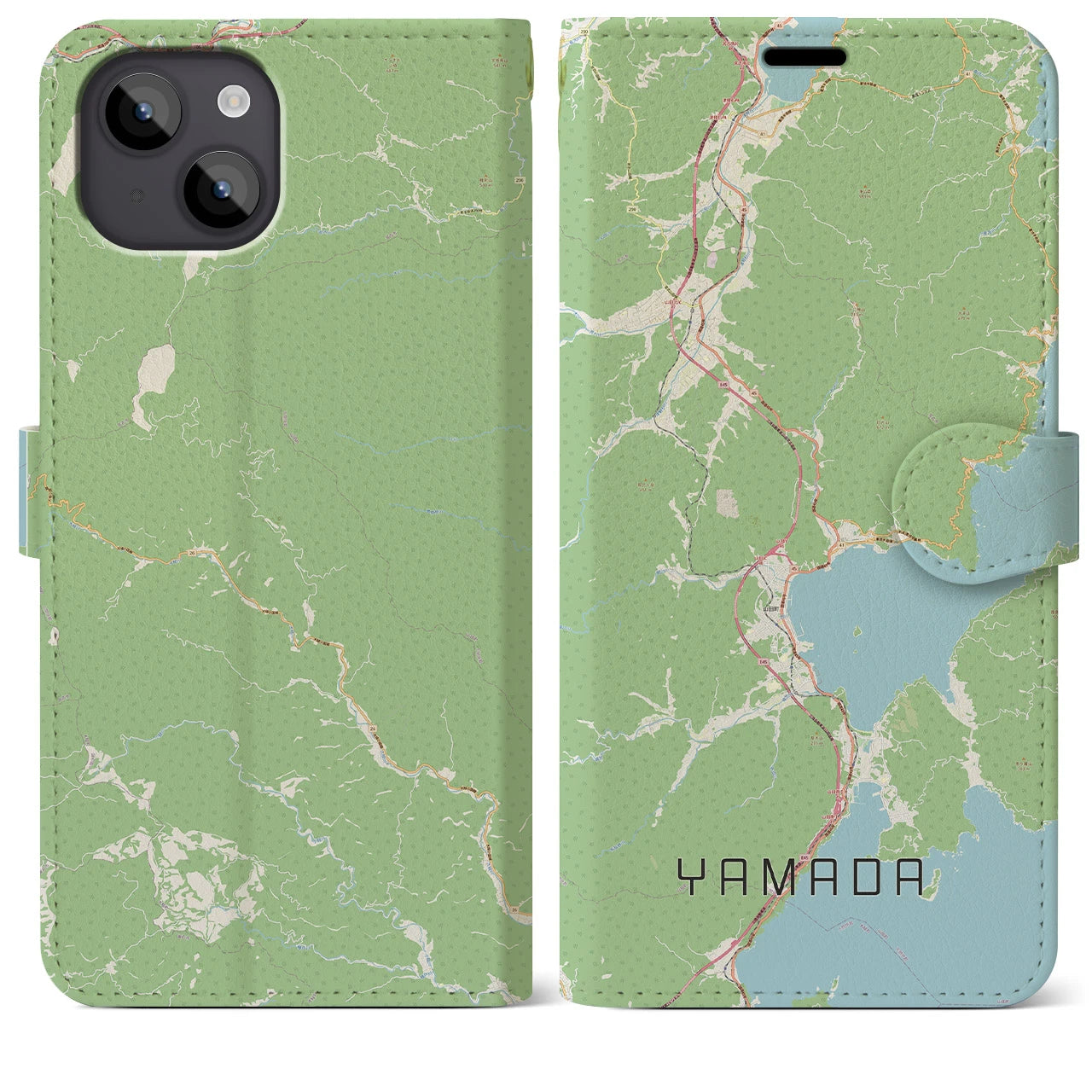 【山田（岩手県）】地図柄iPhoneケース（手帳両面タイプ・ナチュラル）iPhone 14 Plus 用