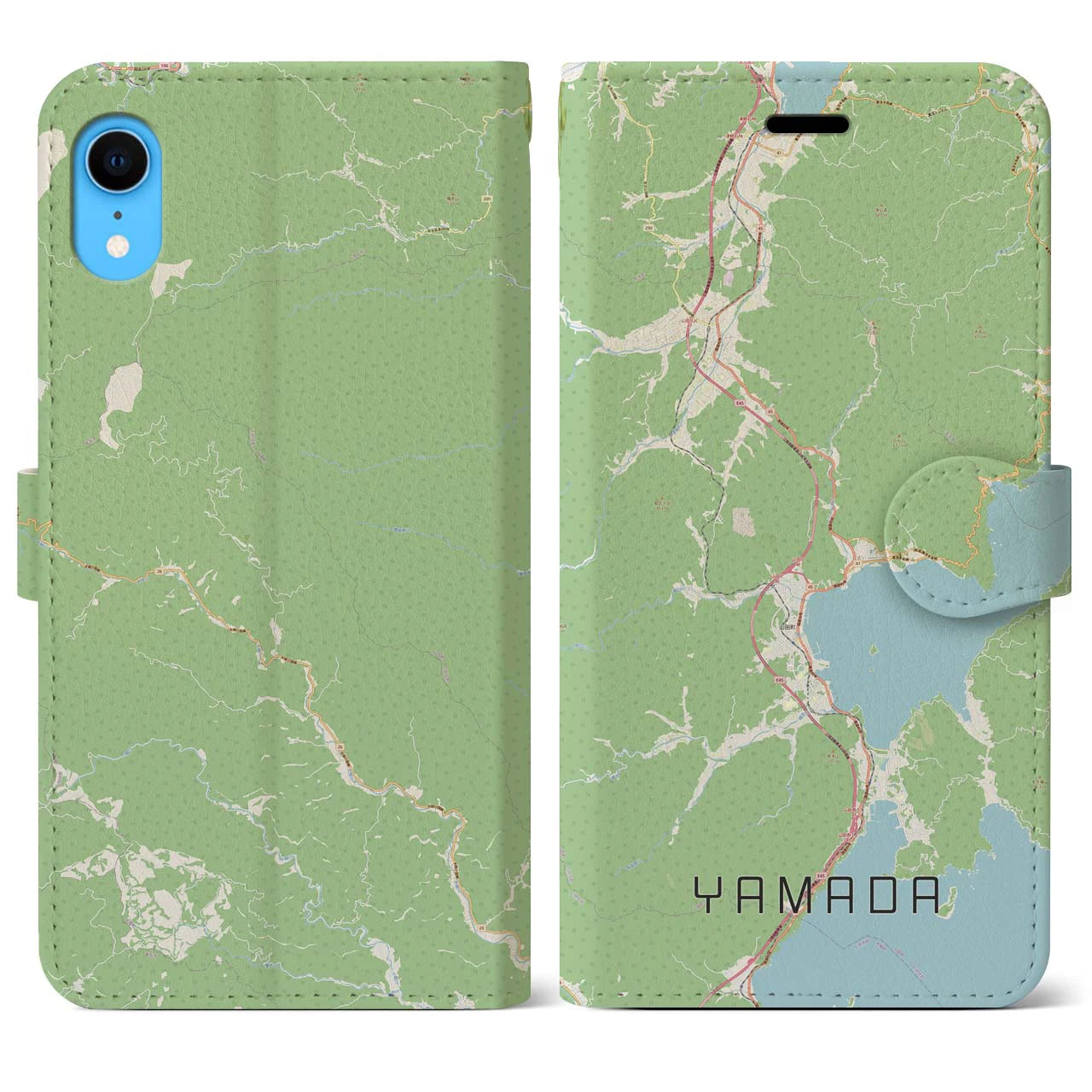 【山田（岩手県）】地図柄iPhoneケース（手帳両面タイプ・ナチュラル）iPhone XR 用