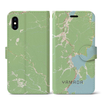 【山田（岩手県）】地図柄iPhoneケース（手帳タイプ）ナチュラル・iPhone XS / X 用