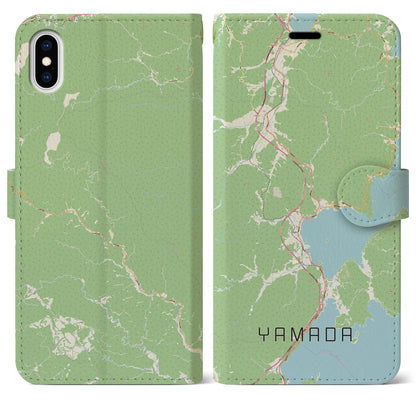 【山田（岩手県）】地図柄iPhoneケース（手帳タイプ）ナチュラル・iPhone XS Max 用