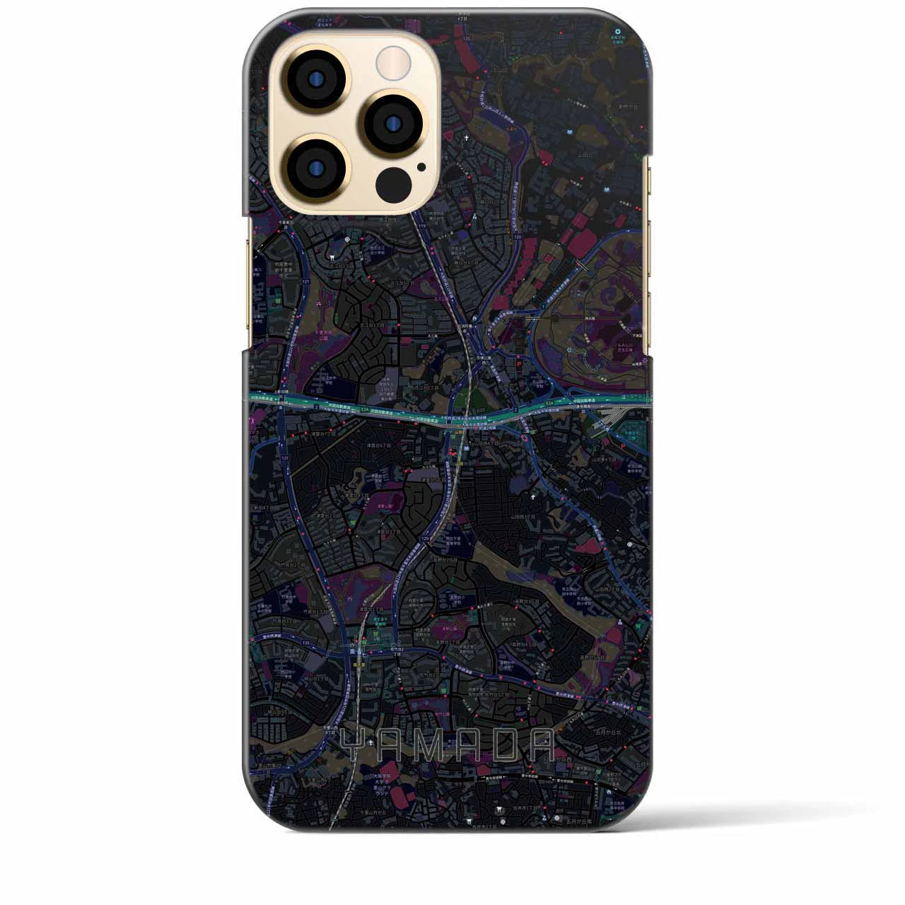 【山田】地図柄iPhoneケース（バックカバータイプ・ブラック）iPhone 12 Pro Max 用