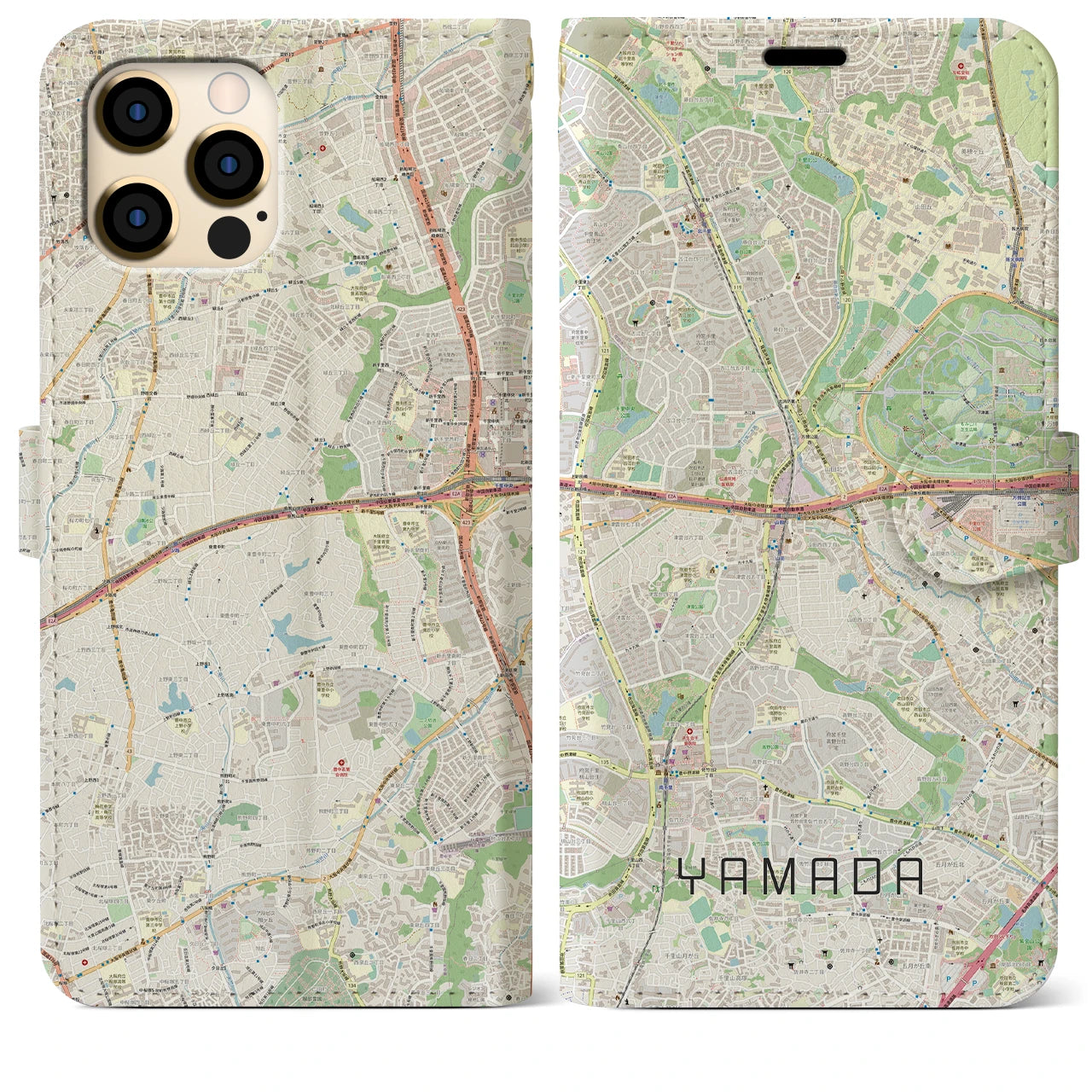 【山田】地図柄iPhoneケース（手帳両面タイプ・ナチュラル）iPhone 12 Pro Max 用