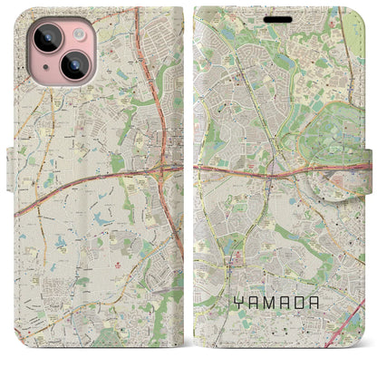 【山田】地図柄iPhoneケース（手帳両面タイプ・ナチュラル）iPhone 15 Plus 用