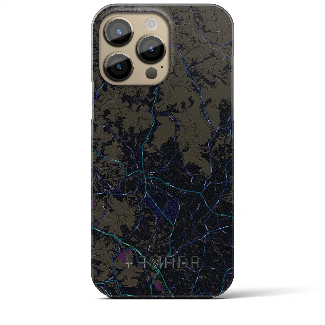 【山鹿】地図柄iPhoneケース（バックカバータイプ・ブラック）iPhone 14 Pro Max 用