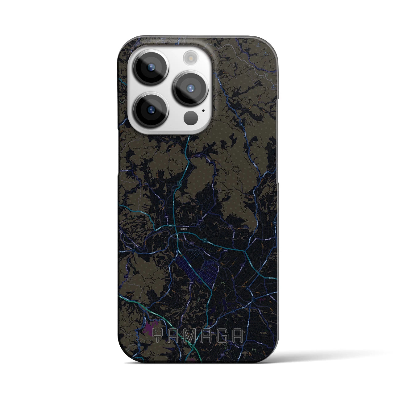 【山鹿】地図柄iPhoneケース（バックカバータイプ・ブラック）iPhone 14 Pro 用
