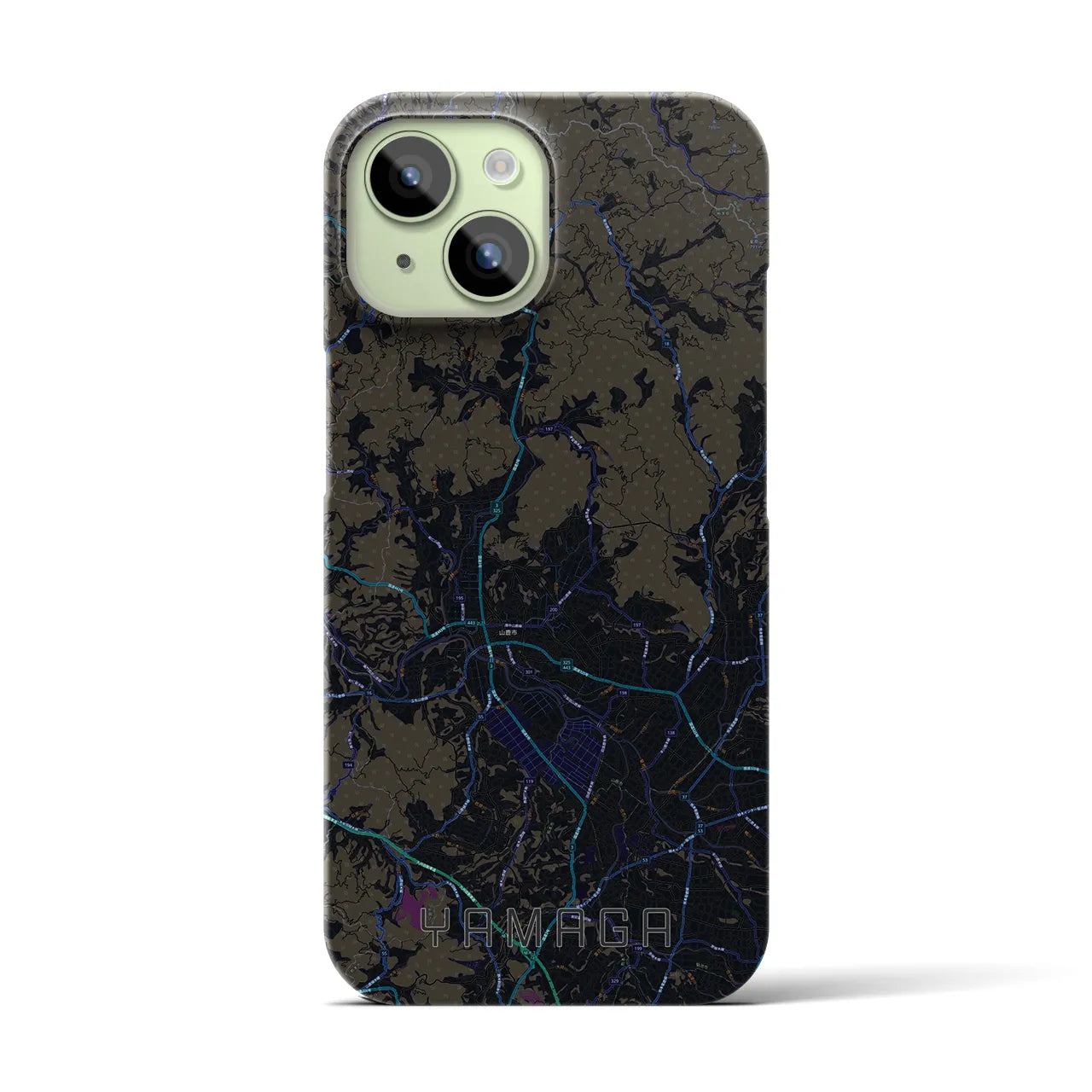 【山鹿】地図柄iPhoneケース（バックカバータイプ・ブラック）iPhone 15 用