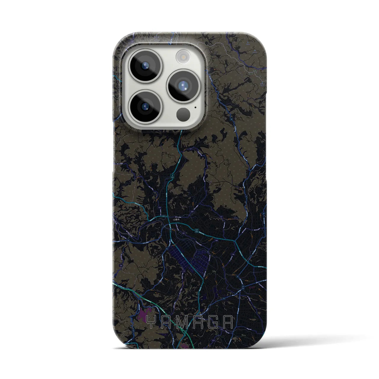 【山鹿】地図柄iPhoneケース（バックカバータイプ・ブラック）iPhone 15 Pro 用