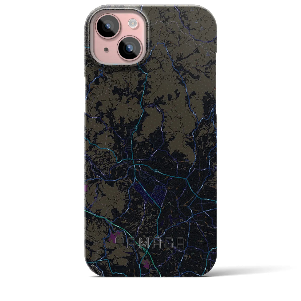 【山鹿】地図柄iPhoneケース（バックカバータイプ・ブラック）iPhone 15 Plus 用