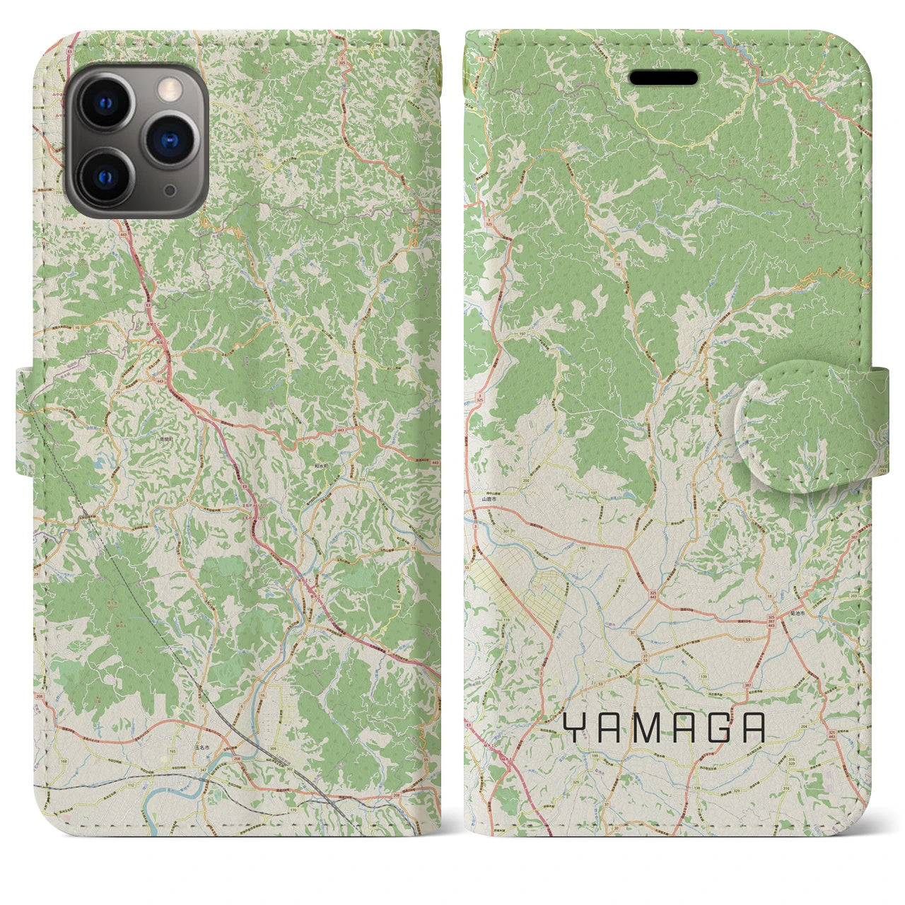 【山鹿】地図柄iPhoneケース（手帳両面タイプ・ナチュラル）iPhone 11 Pro Max 用