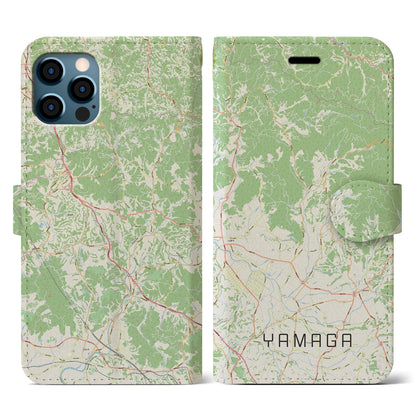 【山鹿（熊本県）】地図柄iPhoneケース（手帳タイプ）ナチュラル・iPhone 12 / 12 Pro 用