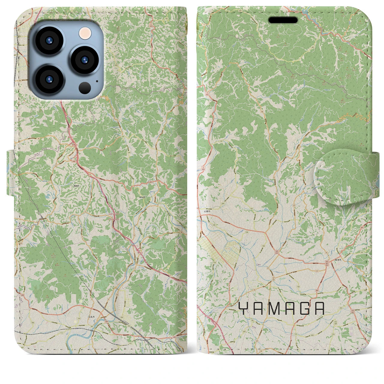 【山鹿】地図柄iPhoneケース（手帳両面タイプ・ナチュラル）iPhone 13 Pro Max 用