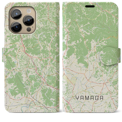 【山鹿（熊本県）】地図柄iPhoneケース（手帳タイプ）ナチュラル・iPhone 14 Pro Max 用