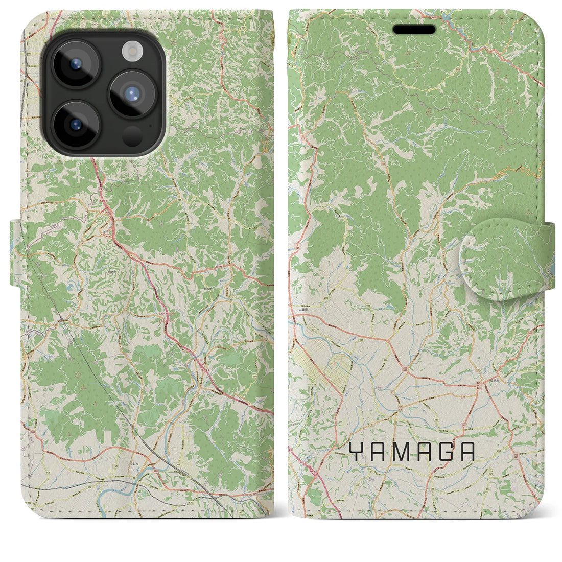 【山鹿】地図柄iPhoneケース（手帳両面タイプ・ナチュラル）iPhone 15 Pro Max 用