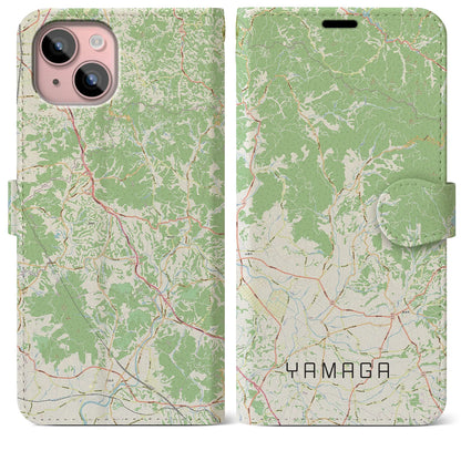 【山鹿（熊本県）】地図柄iPhoneケース（手帳タイプ）ナチュラル・iPhone 15 Plus 用